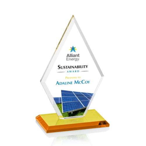 Awards and Trophies - Crystal Awards - Tuscany Full Color Amber Diamond Crystal Award