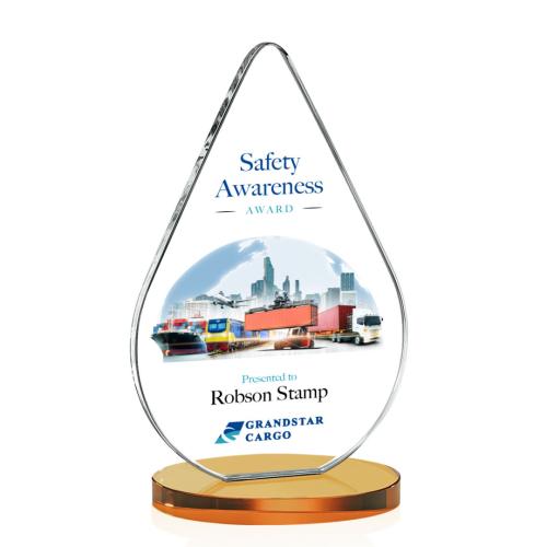 Awards and Trophies - Crystal Awards - Glenhazel Full Color Amber Tear Drop Crystal Award