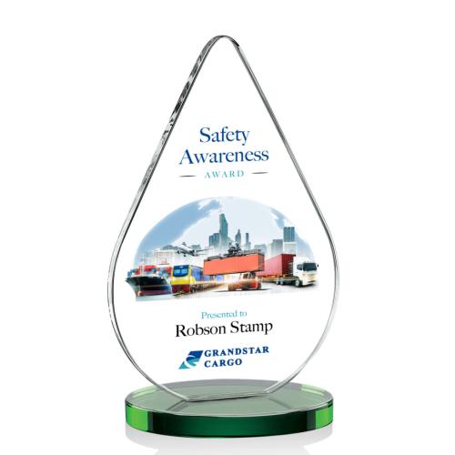 Awards and Trophies - Crystal Awards - Glenhazel Full Color Green Tear Drop Crystal Award