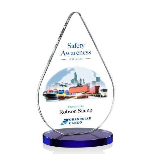 Awards and Trophies - Crystal Awards - Glenhazel Full Color Blue Tear Drop Crystal Award