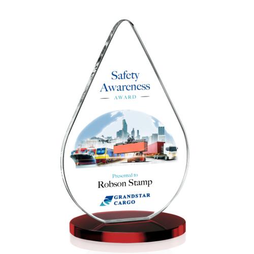 Awards and Trophies - Crystal Awards - Glenhazel Full Color Red Tear Drop Crystal Award