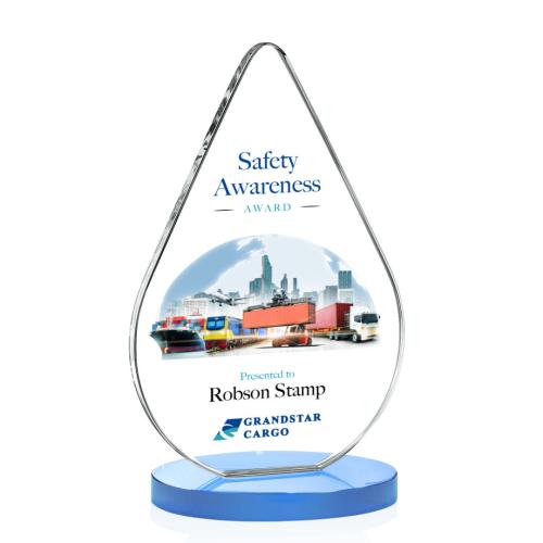 Awards and Trophies - Crystal Awards - Glenhazel Full Color Sky Blue Tear Drop Crystal Award