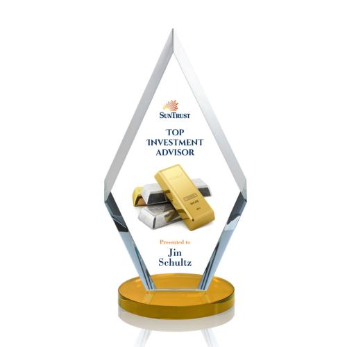 Awards and Trophies - Crystal Awards - Cancun Full Color Amber Diamond Crystal Award