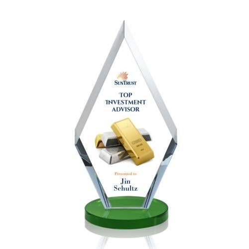Awards and Trophies - Crystal Awards - Cancun Full Color Green Diamond Crystal Award