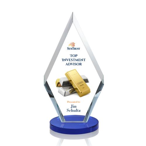 Awards and Trophies - Crystal Awards - Cancun Full Color Blue Diamond Crystal Award