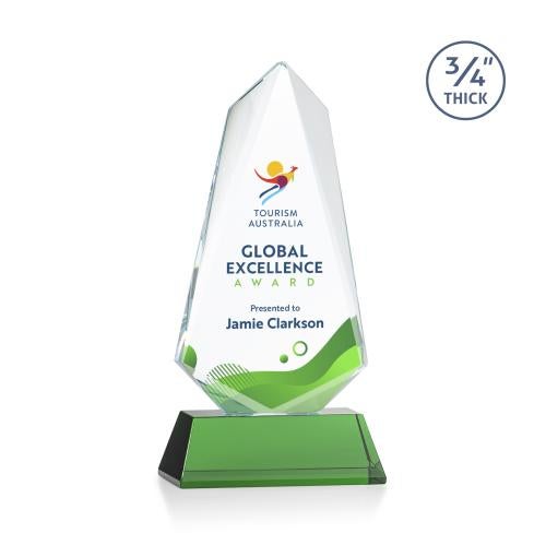 Awards and Trophies - Crystal Awards - Sheridan Full Color Green on Newhaven Unique Crystal Award