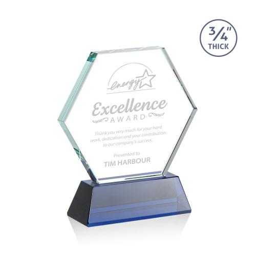 Awards and Trophies - Crystal Awards - Pickering Blue on Newhaven Polygon Crystal Award