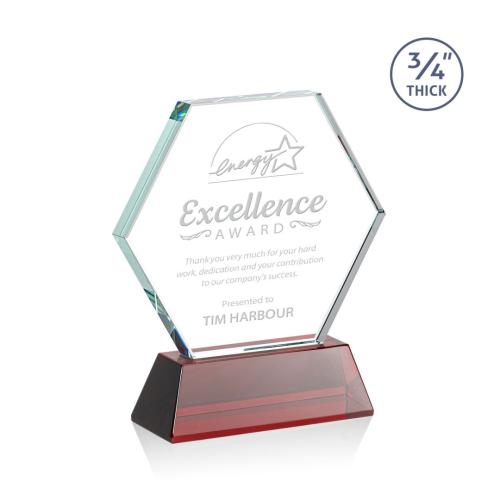 Awards and Trophies - Crystal Awards - Pickering Red on Newhaven Polygon Crystal Award