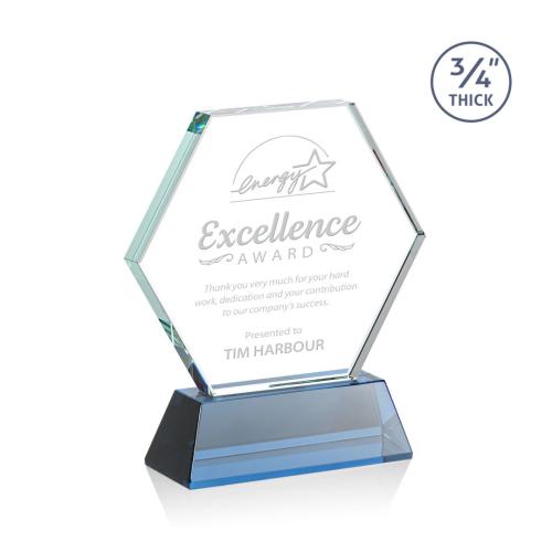 Awards and Trophies - Crystal Awards - Pickering Sky Blue on Newhaven Polygon Crystal Award