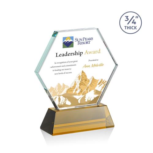 Awards and Trophies - Crystal Awards - Pickering on Newhaven Full Color Amber Polygon Crystal Award