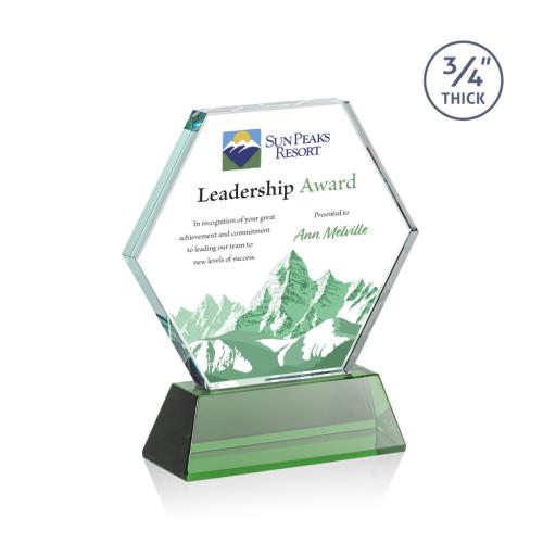 Awards and Trophies - Crystal Awards - Pickering on Newhaven Full Color Green Polygon Crystal Award