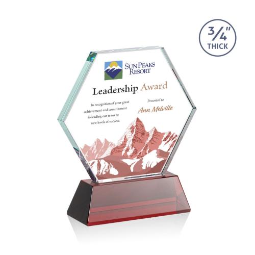 Awards and Trophies - Crystal Awards - Pickering on Newhaven Full Color Red Polygon Crystal Award