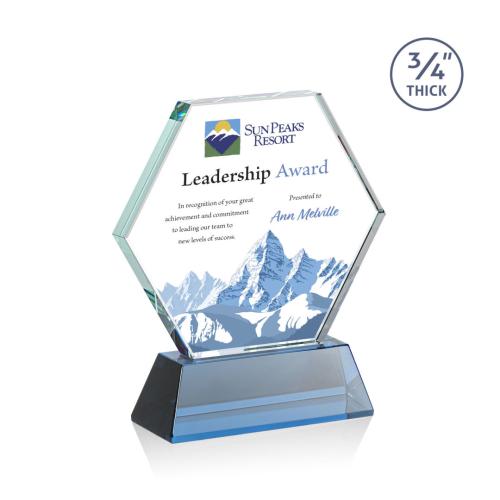 Awards and Trophies - Crystal Awards - Pickering on Newhaven Full Color Sky Blue Polygon Crystal Award