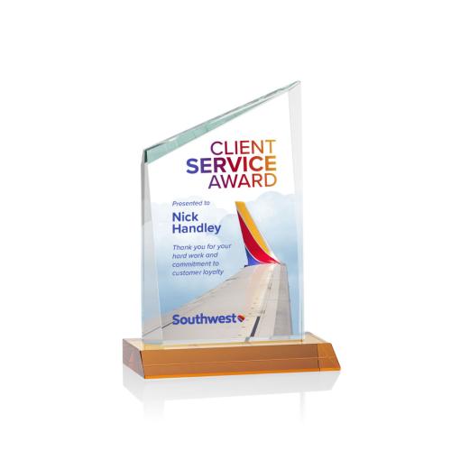 Awards and Trophies - Crystal Awards - Scarsdale Full Color Amber Peaks Crystal Award