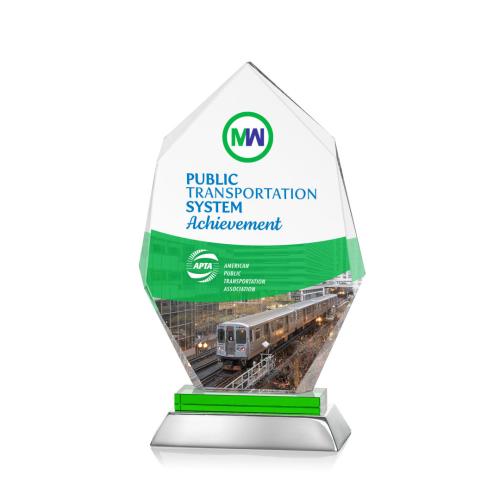 Awards and Trophies - Crystal Awards - Nebraska Full Color Green Polygon Crystal Award