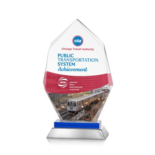 Awards and Trophies - Crystal Awards - Nebraska Full Color Blue Polygon Crystal Award