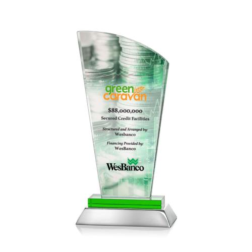Awards and Trophies - Crystal Awards - Hansen Full Color Green Peaks Crystal Award