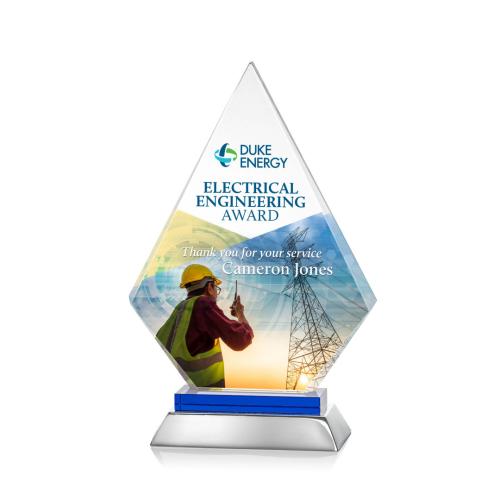 Awards and Trophies - Crystal Awards - Valhalla Full Color Blue Diamond Crystal Award
