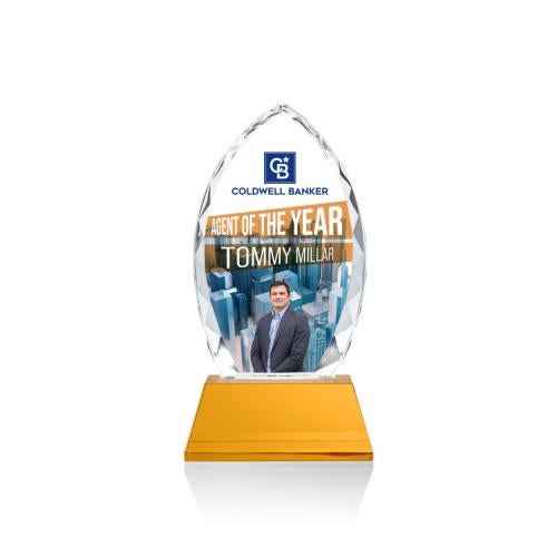 Awards and Trophies - Crystal Awards - Wilton Full Color Amber on Newhaven Peaks Crystal Award