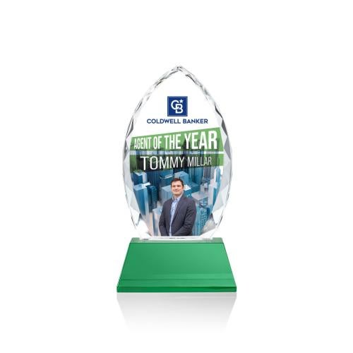 Awards and Trophies - Crystal Awards - Wilton Full Color Green on Newhaven Peaks Crystal Award