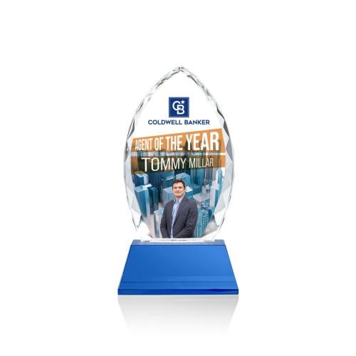 Awards and Trophies - Crystal Awards - Wilton Full Color Blue on Newhaven Peaks Crystal Award