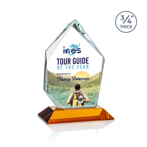 Awards and Trophies - Crystal Awards - Deerhurst Ice Peak Full Color Amber Peaks Crystal Award