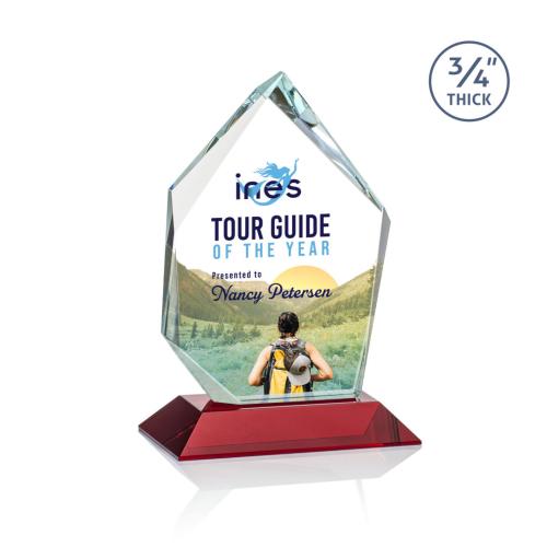 Awards and Trophies - Crystal Awards - Deerhurst Ice Peak Full Color Red Peaks Crystal Award