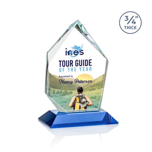 Awards and Trophies - Crystal Awards - Deerhurst Ice Peak Full Color Sky Blue Peaks Crystal Award