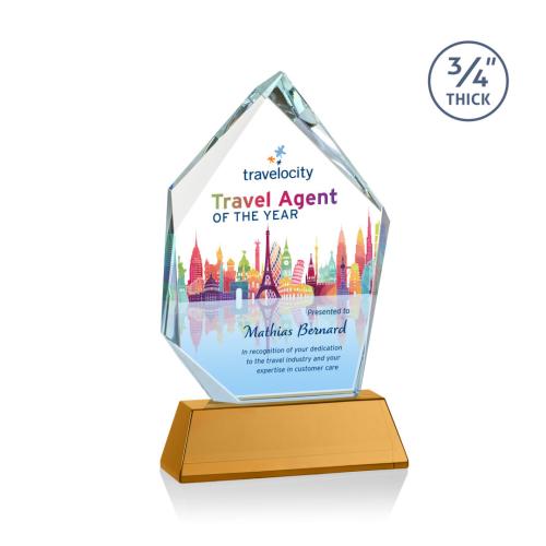 Awards and Trophies - Crystal Awards - Deerhurst Ice Peak Full Color Amber on Newhaven Peaks Crystal Award