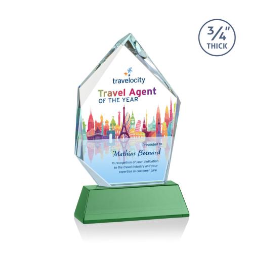 Awards and Trophies - Crystal Awards - Deerhurst Ice Peak Full Color Green on Newhaven Peaks Crystal Award