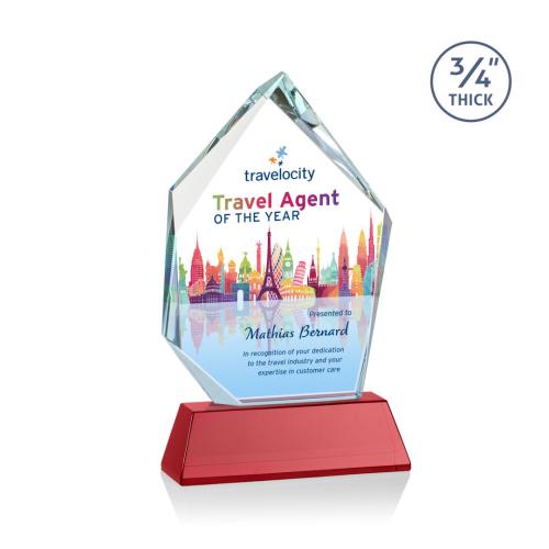 Awards and Trophies - Crystal Awards - Deerhurst Ice Peak Full Color Red on Newhaven Peaks Crystal Award