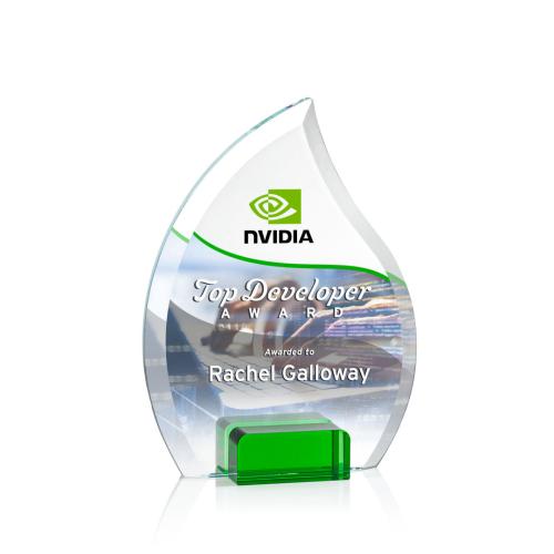 Awards and Trophies - Crystal Awards - Romy Full Color Green Flame Crystal Award