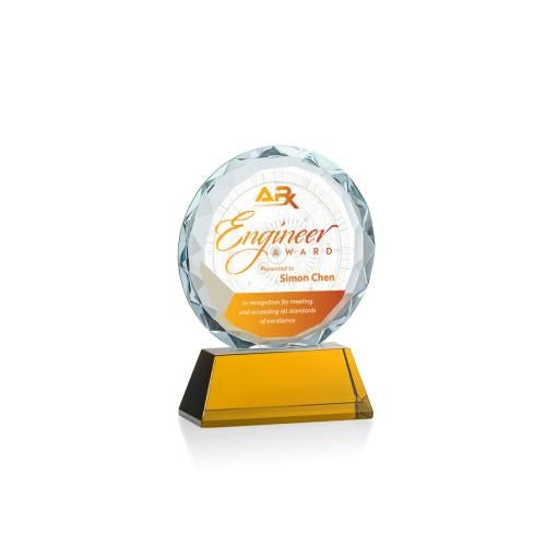 Awards and Trophies - Crystal Awards - Stratford Full Color Amber Circle Crystal Award