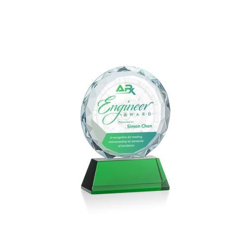 Awards and Trophies - Crystal Awards - Stratford Full Color Green Circle Crystal Award