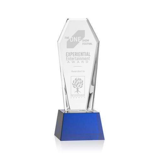 Awards and Trophies - Crystal Awards - Romford Towers on Base- Blue Crystal Award