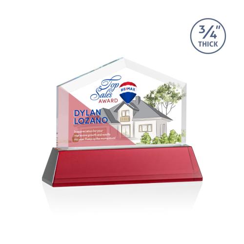 Awards and Trophies - Crystal Awards - Micasa Full Color Red on Newhaven Peaks Crystal Award