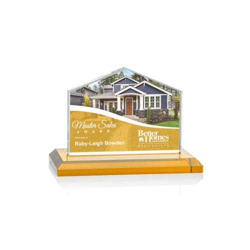 Awards and Trophies - Crystal Awards - Domicile Full Color Amber Peaks Crystal Award