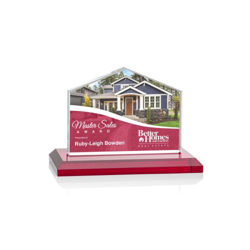 Awards and Trophies - Crystal Awards - Domicile Full Color Red Peaks Crystal Award