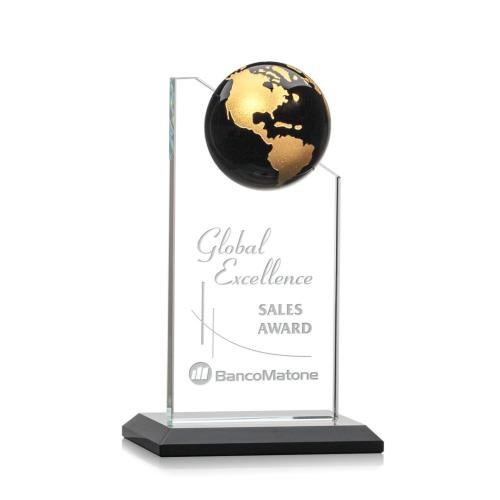 Awards and Trophies - Crystal Awards - Arden Black/Gold Globe Crystal Award