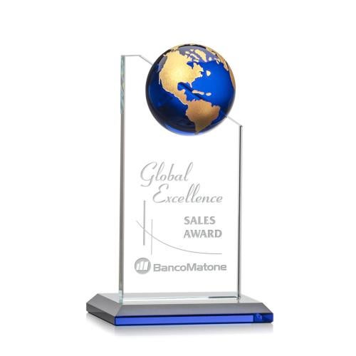 Awards and Trophies - Crystal Awards - Arden Blue/Gold Globe Crystal Award