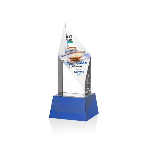 Awards and Trophies - Crystal Awards - Vertex Full Color Blue on Base Diamond Crystal Award