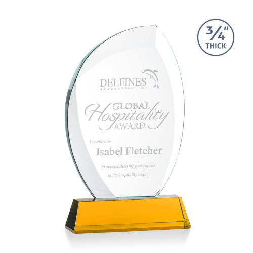 Awards and Trophies - Crystal Awards - Wichita Amber on Newhaven Base Flame Crystal Award