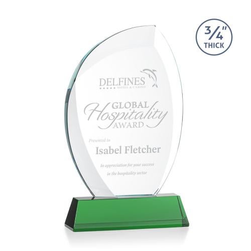 Awards and Trophies - Crystal Awards - Wichita Green on Newhaven Base Flame Crystal Award