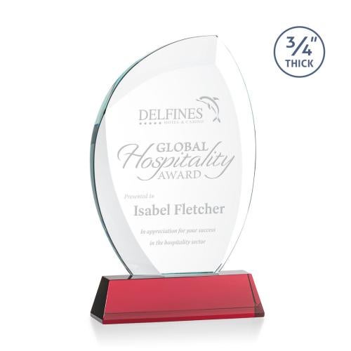 Awards and Trophies - Crystal Awards - Wichita Red on Newhaven Base Flame Crystal Award