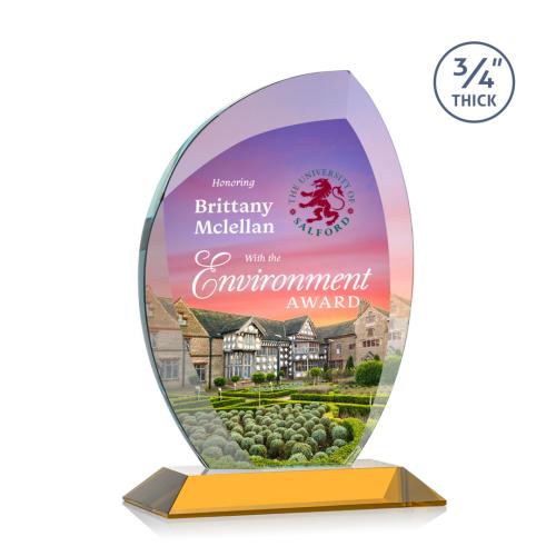 Awards and Trophies - Crystal Awards - Wichita Full Color Amber Flame Crystal Award