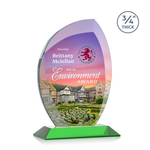 Awards and Trophies - Crystal Awards - Wichita Full Color Green Flame Crystal Award