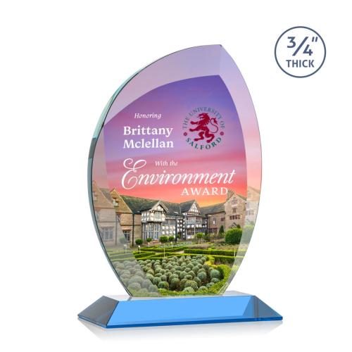 Awards and Trophies - Crystal Awards - Wichita Full Color Sky Blue Flame Crystal Award