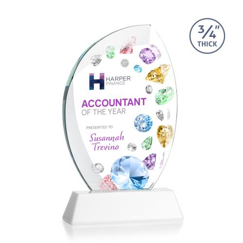 Awards and Trophies - Crystal Awards - Wichita Full Color White on Newhaven Base Flame Crystal Award