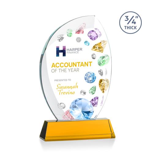 Awards and Trophies - Crystal Awards - Wichita Full Color Amber on Newhaven Base Flame Crystal Award