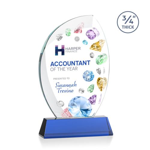 Awards and Trophies - Crystal Awards - Wichita Full Color Blue on Newhaven Base Flame Crystal Award